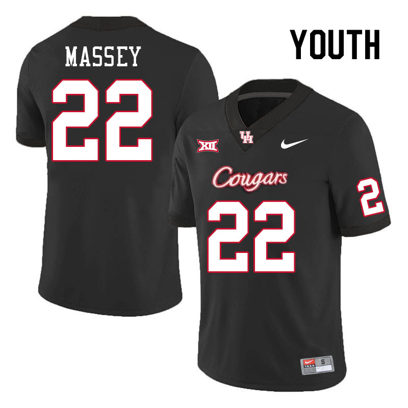 Youth #22 Bryan Massey Houston Cougars College Football Jerseys Stitched-Black